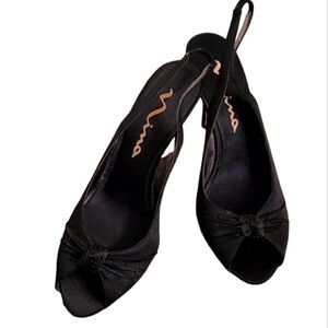 Nina Black Fabric Rhinestone Shoes Size 10